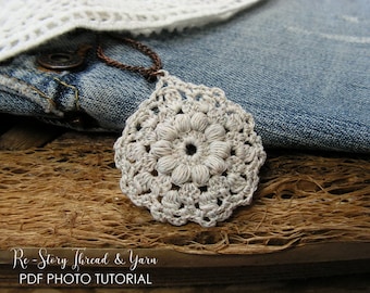 PATRÓN en inglés o húngaro - Joyería de crochet, Patrón de collar de crochet con hilo, Tutorial fotográfico, Colgante vintage de encaje, Regalo DIY, Para ella