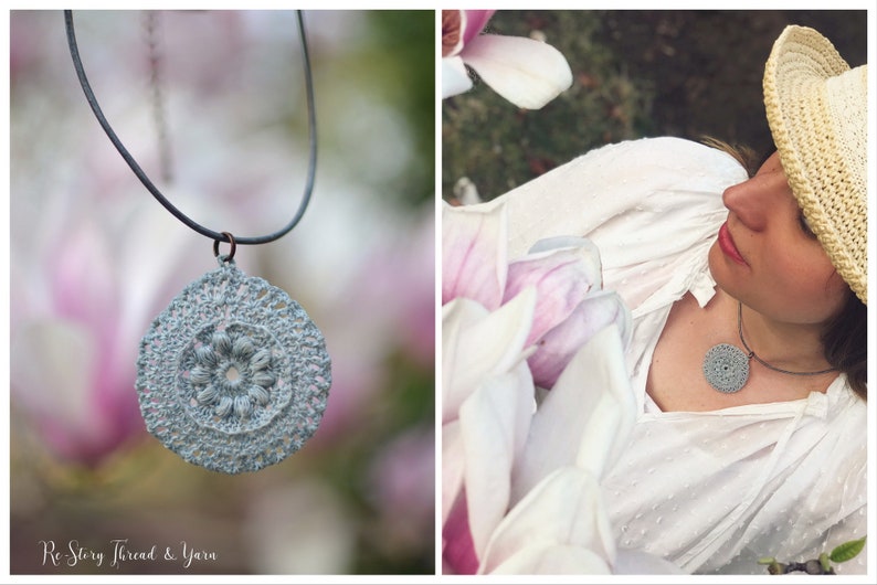 Thread Crochet Necklace Pendant Photo Tutorial PATTERN in ENGLISH or HUNGARIAN Crochet Lacy Jewelry Lacy Vintage Jewellery Pattern