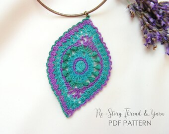 Crochet Necklace PATTERN, BOHO Crochet Necklace, Thread Crochet JEWELRY Pattern, Eye Shaped Boho Pendant Or Earrings, Instant Download