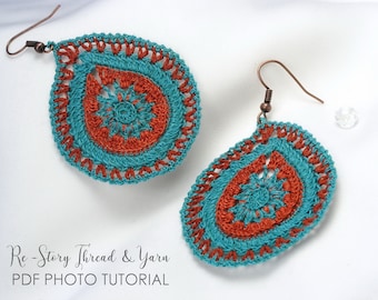 PATTERN - Crocheted BOHO Earrings, Thread Crochet Boho Necklace, Photo Tutorial, Thread Crochet Drop Pendant Or Earrings, Instant Download