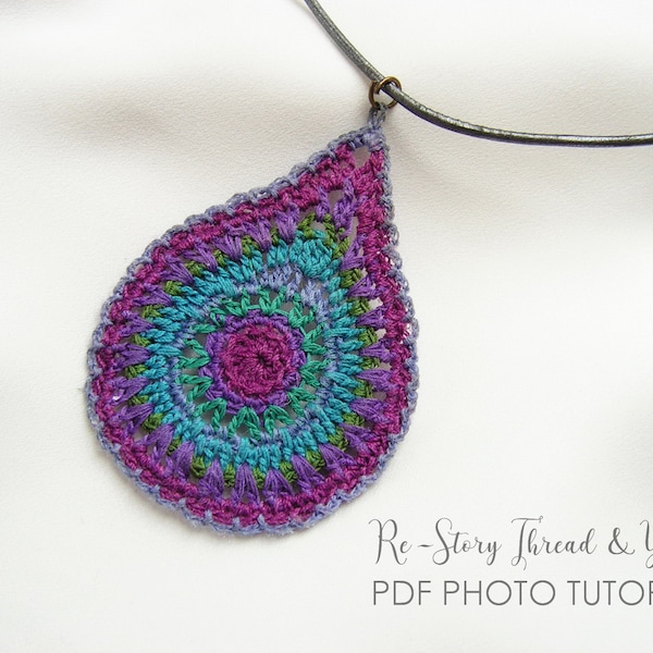 Digital Thread Crochet PATTERN, Colorful BOHO Crochet Jewelry Tutorial, Crochet DROP-Shaped Earrings Necklace Pattern, Colorful Boho Pendant
