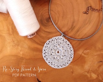 Crochet Jewelry PATTERN - Crochet Lacy Jewelry, Thread Crochet Necklace Pendant, Crochet Tutorial, Lacy Vintage Jewellery Pattern, DIY Gift