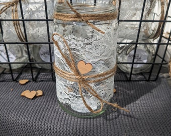 10 vases, lanterns, decorative glasses, vintage wedding decoration, table decoration, country house, rustic decoration, active heart, same size, height 10/11 cm