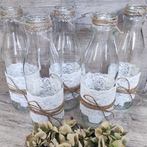 5 Dekoflaschen Flaschen Deko Vasen Vintage Hochzeit Dekoration Tischdeko Milchflaschen ca 20 cm Wedding