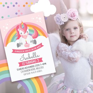 EDITABLE Unicorn Girls Birthday Invite Cupcake Invitation Printable Custom Template Downloadable Rainbow Invitation Baby Girls Party image 5