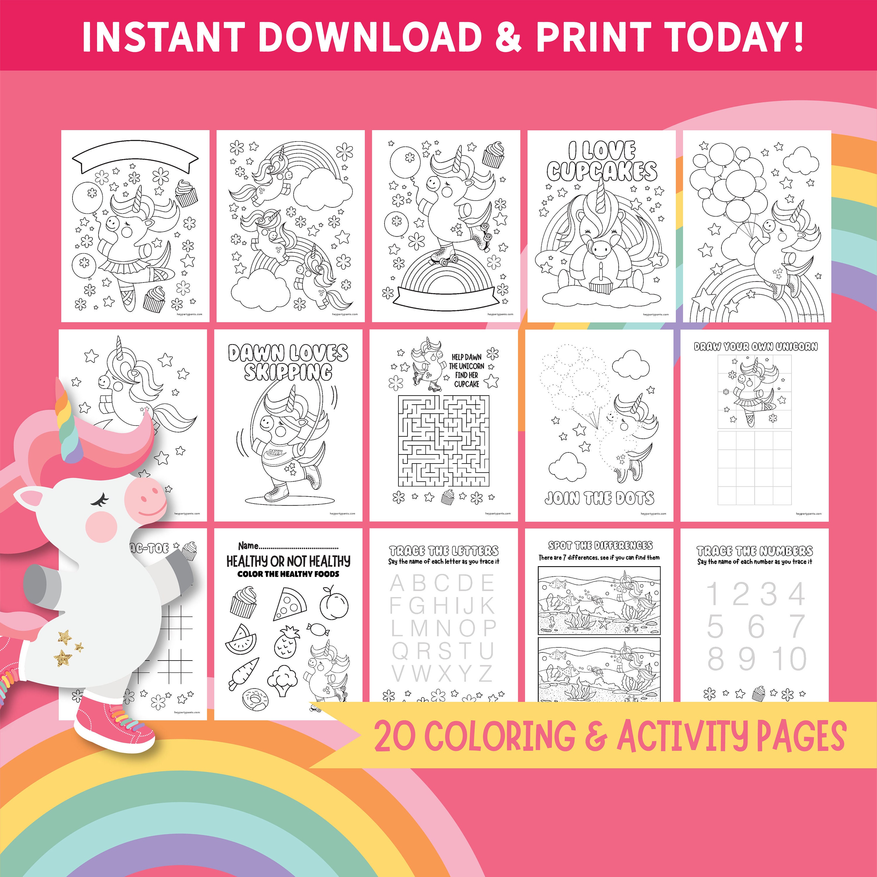 printable coloring pages unicorn activity sheets kraft etsy