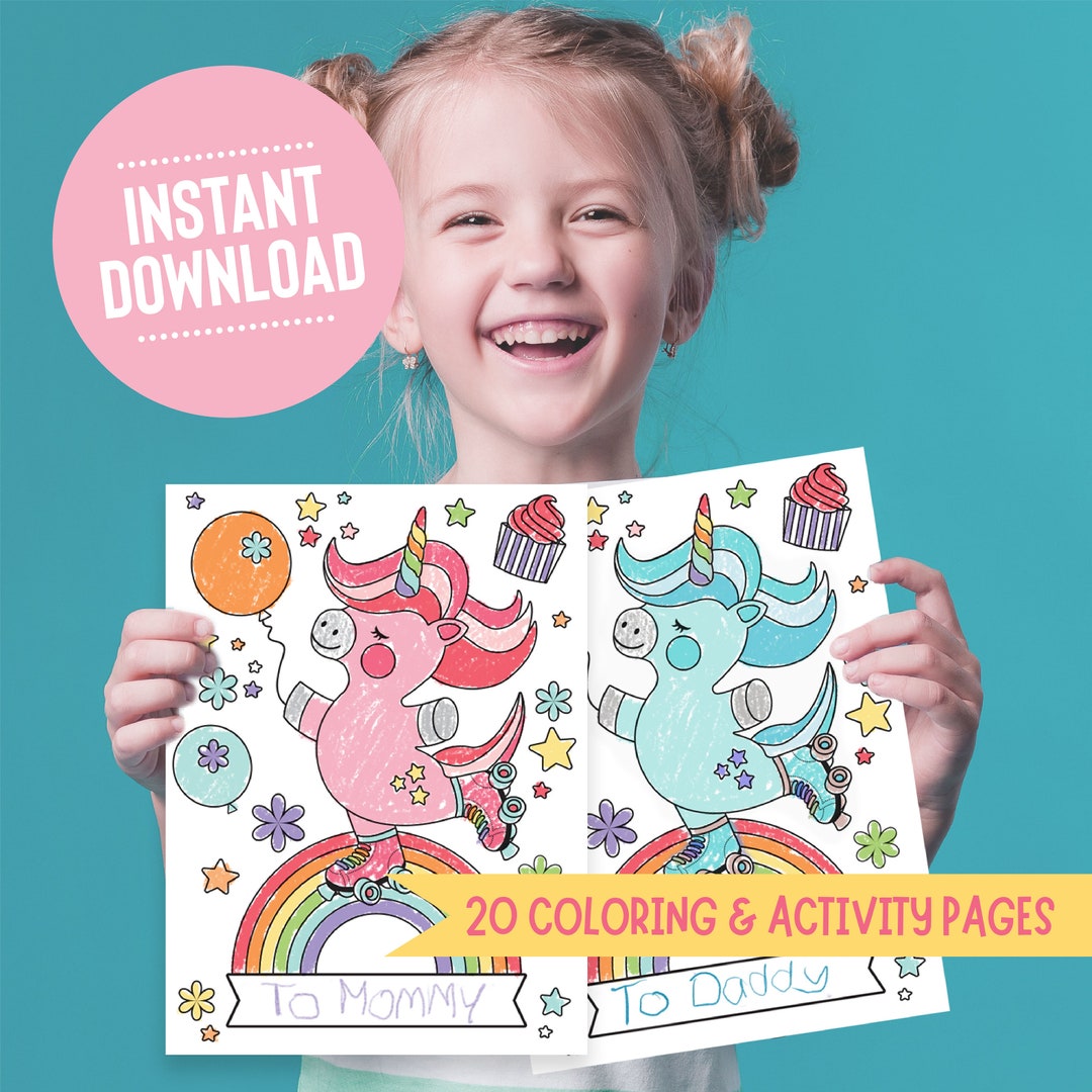 PRINTABLE Unicorn Coloring Pages Activity Sheets Childrens Kraft 