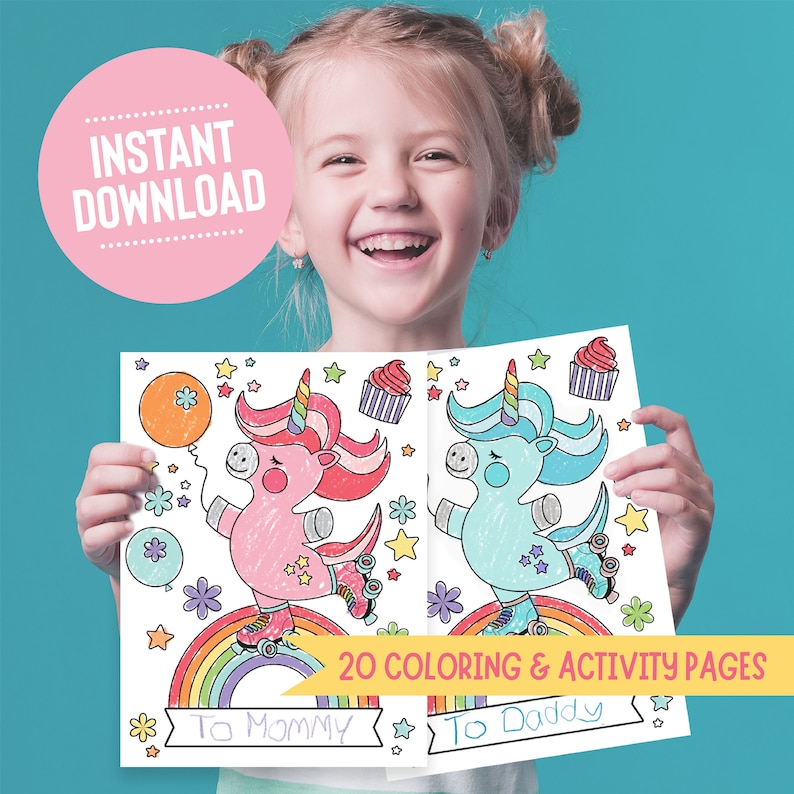 printable unicorn coloring pages activity sheets childrens etsy