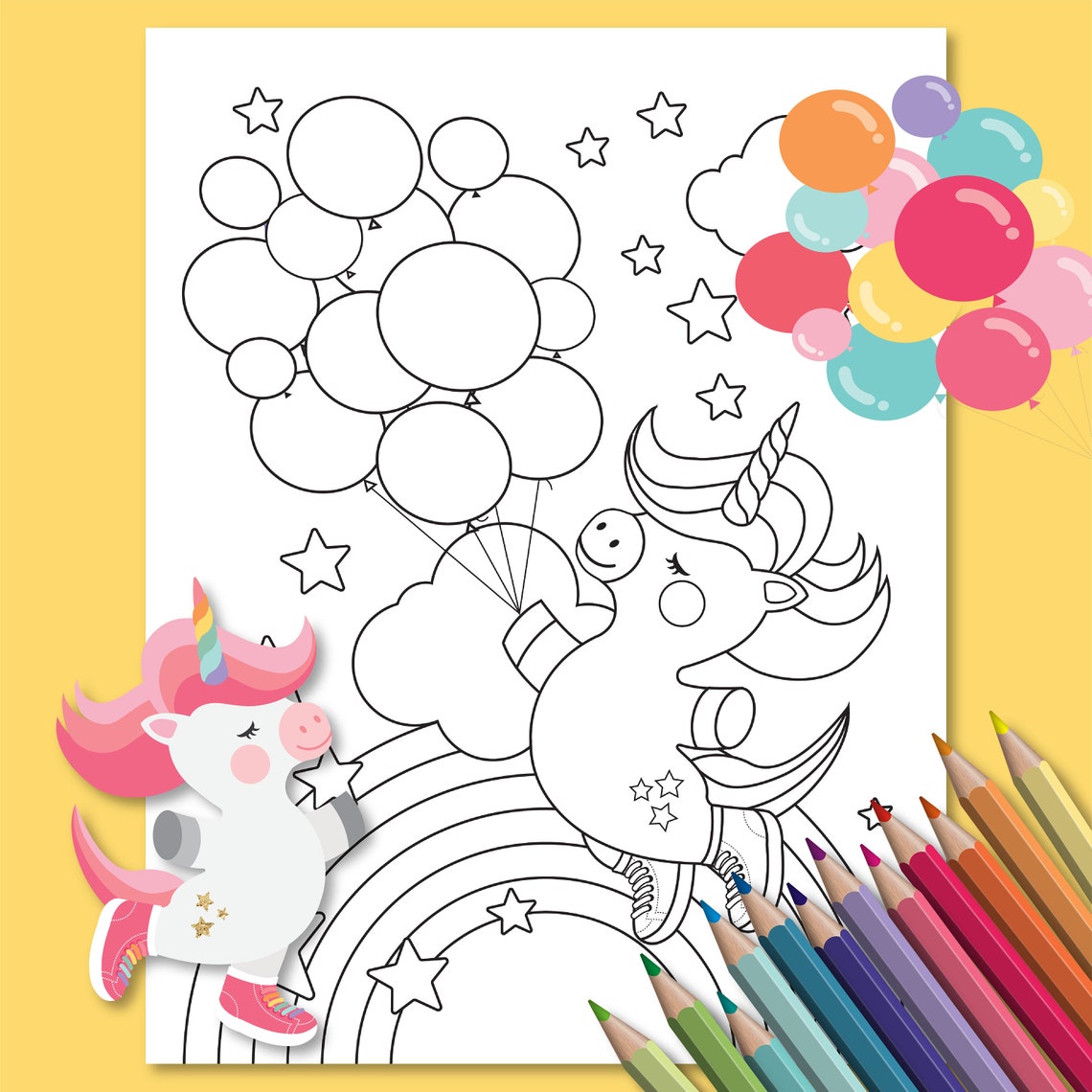 20 PRINTABLE Unicorn Coloring Pages Activity Sheets Kraft | Etsy