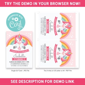 EDITABLE Unicorn Girls Birthday Invite Cupcake Invitation Printable Custom Template Downloadable Rainbow Invitation Baby Girls Party image 7