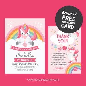 EDITABLE Unicorn Girls Birthday Invite Cupcake Invitation Printable Custom Template Downloadable Rainbow Invitation Baby Girls Party image 1