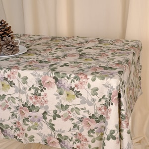 BLOEMEN Linnen tafelkleed Frans linnen - aangepast formaat - Paaslente Rond tafellinnen, donkere bloemen, bloementafelkleed rond ovaal