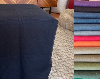 Linen Ottoman slipcover Black  Custom ikea cover linen cover cube light grey white. Custom slipcover. Cube bench pouf sofa  any colour  size
