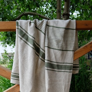 Rustic Blanket Striped red blue green french Washable Blanket, Linen Blanket, Throw Blanket, Bedspread, Sofa Blanket, 100% Linen, Bed Cover image 1
