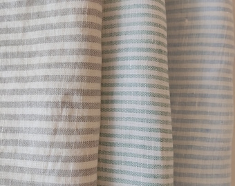 Tessuto di lino a righe - Materiale di lino 100% lino naturale grigio blu bianco stonewashed - Tessuto al metro - Tessuto tagliato su misura