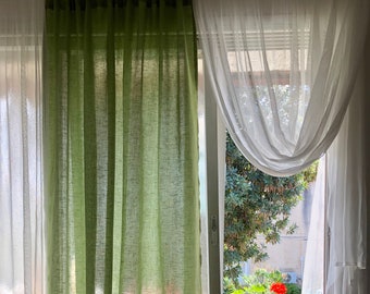 SHEER Curtains 100% Leinen Gaze Fensterplatte. Küche Wohnzimmer Bauernhaus Vorhänge.  Flachs. Schlafzimmer.  Maßanfertigung TRANSPARENT