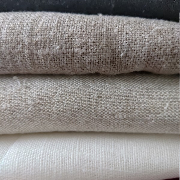 Soft Pure linen fabric, very Heavy weight canvas, unDyed. 280 gsm Organic linen fabric by the yard,  by the meter. Rustic fabric stonewashed