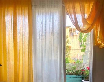 GELBE VORHÄNGE 100% Leinen Gaze Fenster panel. Küche Wohnzimmer Bauernhaus Vorhänge.  Flachs. Schlafzimmer.  Maßanfertigung TRANSPARENT