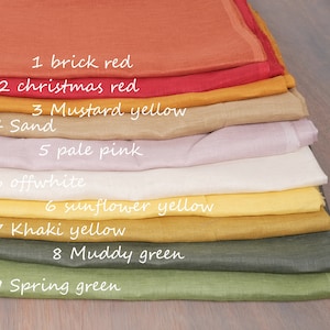 Tkanina gaza 100% len len czerwony żółty zielony. transparentna, luźny splot, lekka. 110 g/m2 cięta na wymiar na metry na zasłony