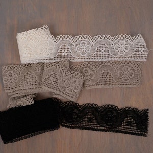 Garniture en dentelle de lin par yard, par mètre Noir blanc naturel, Large garniture 100% dentelle de lin en couleur lin naturel fleur de printemps floral