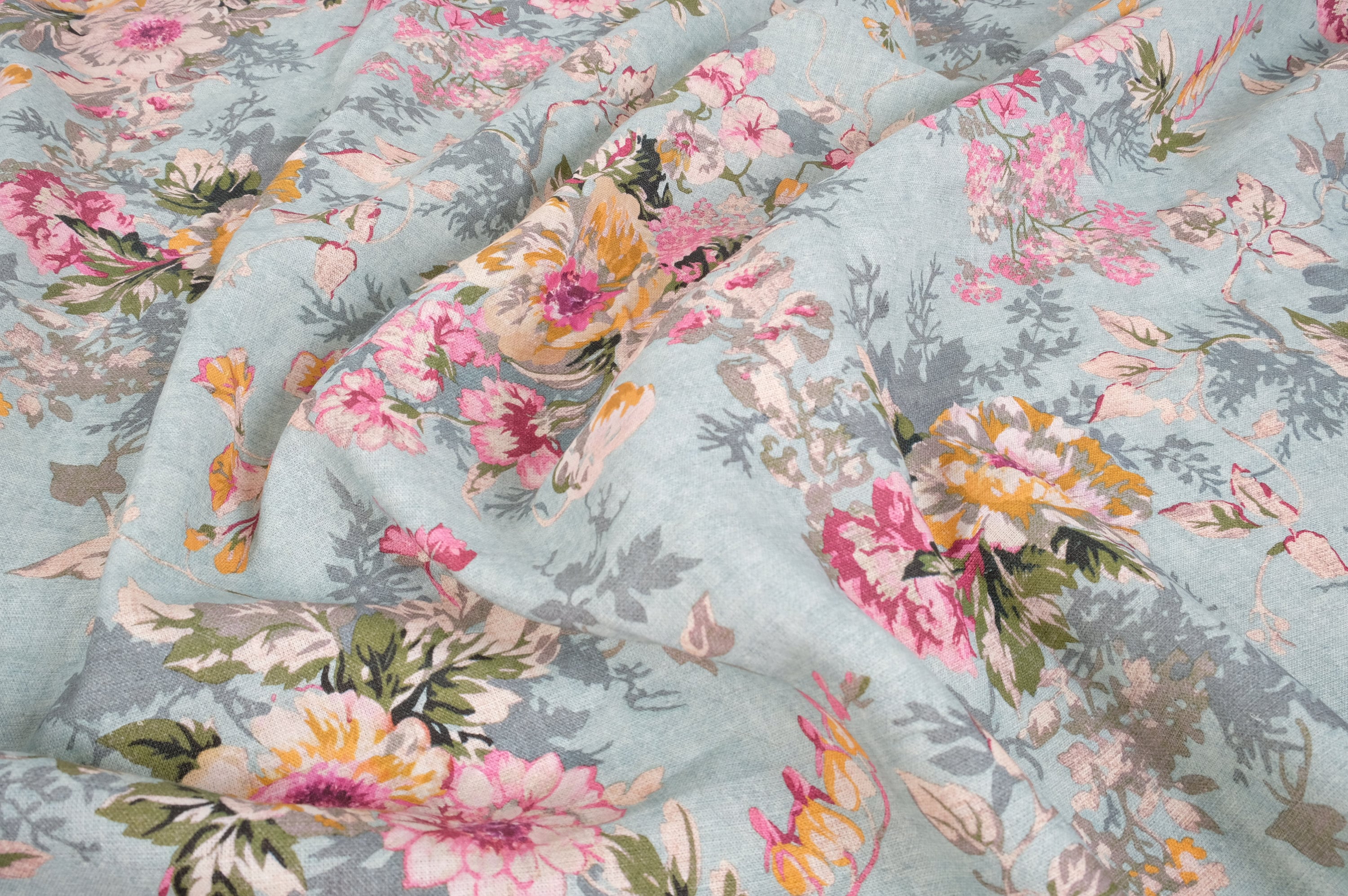 Pattern Linen Material Softened Floral Pattern Linen Fabric, Medium Weight Linen With Flowers ...