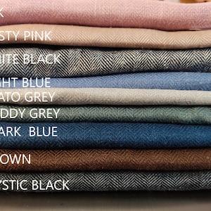 Herringbone 100% linen fabric flax.  CHEVRON Pink blue black  brown medium weight 180gsm by the yard or meter soft