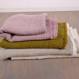 Waffle Rustic  fringe bathmat pure linen, shower mat, soft bath mat, bathroom decor, natural rug, decorative mat PINK GREEN OFFWHITE