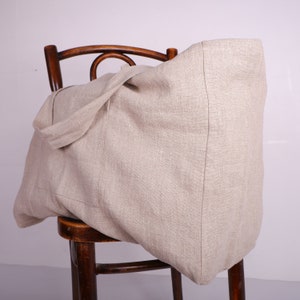 French Style Leinen Strandtasche, gestreifte Leinen Strandtasche mit Taschen, Natur Leinen Sommer Tasche, Große Leinen Tasche, Reisetasche.