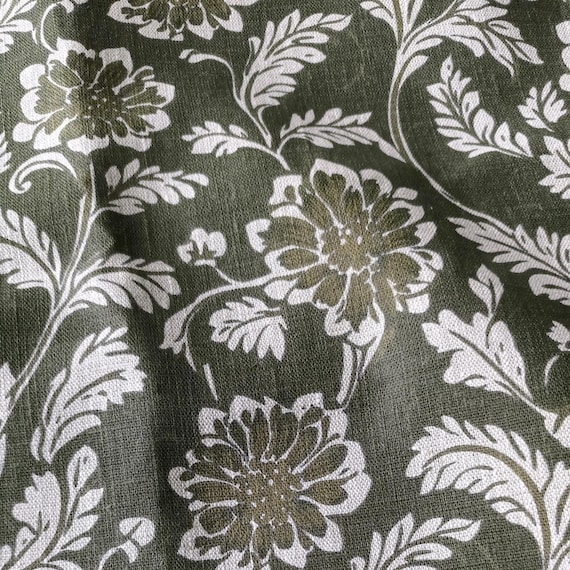 knee length dresses for ladies Large-Scale Watercolor Floral Printed Linen-Weave Cotton - Grey / Soft  Ivory