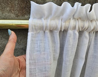 Cafe Curtains 100% Linen Softened - window panel with header ranch kitchen farmhouse curtains. french Bedroom valance two rod pockets door