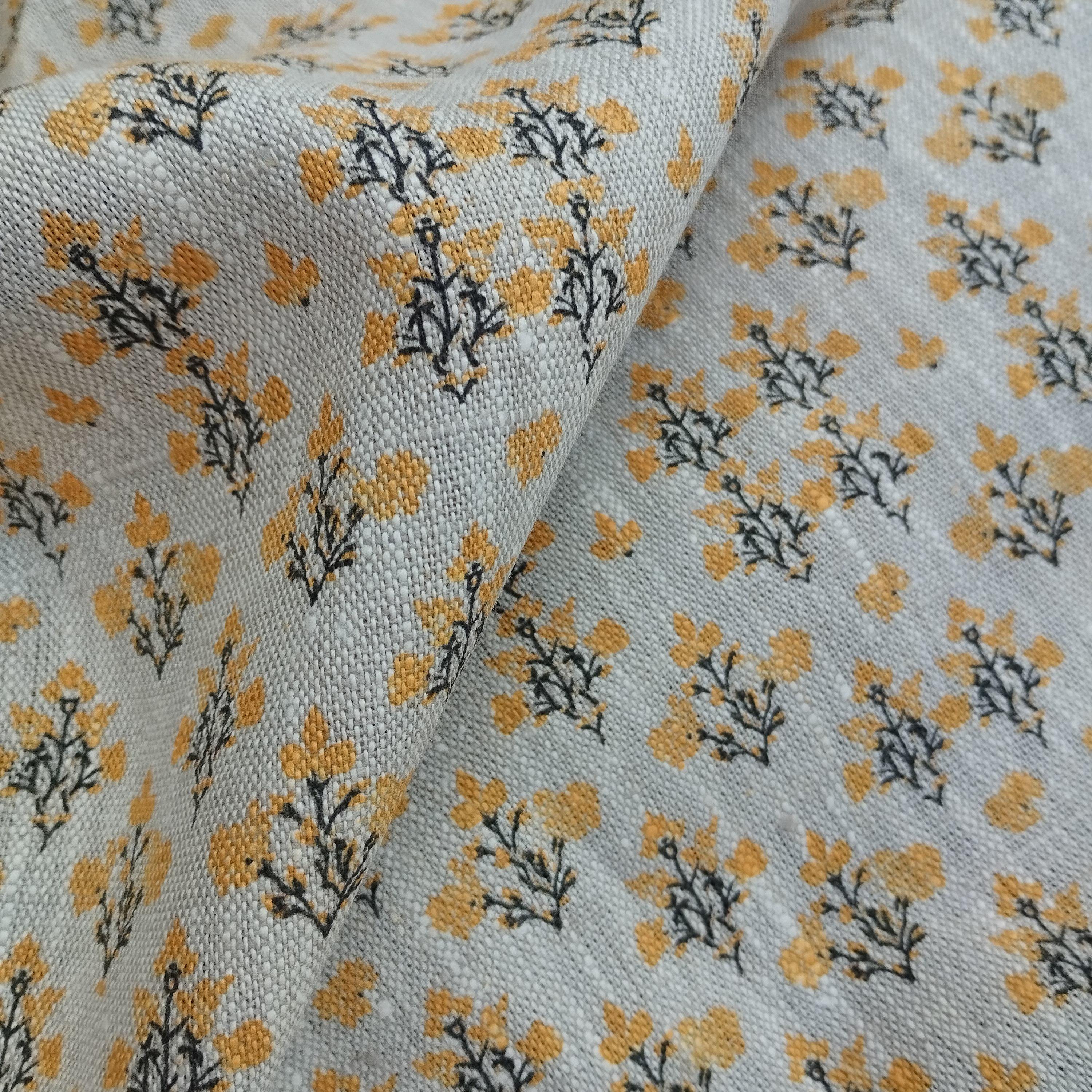 Pattern Linen Material YELLOW Floral Pattern Linen Fabric, Heavy Weight Linen Upholstery ...