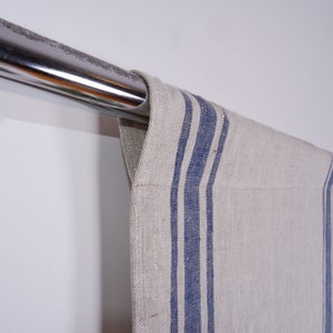 Curtains blue stripes 100% Linen Softened  window panel. kitchen farmhouse striped curtains Grain Sack flax vintage linen curtain rod pocket