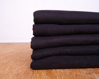 BLACK linen fabric,  very Heavy weight, Prewashed. 280 gsm Organic linen fabric by the yard, linen fabric by the meter. Rustic fabric