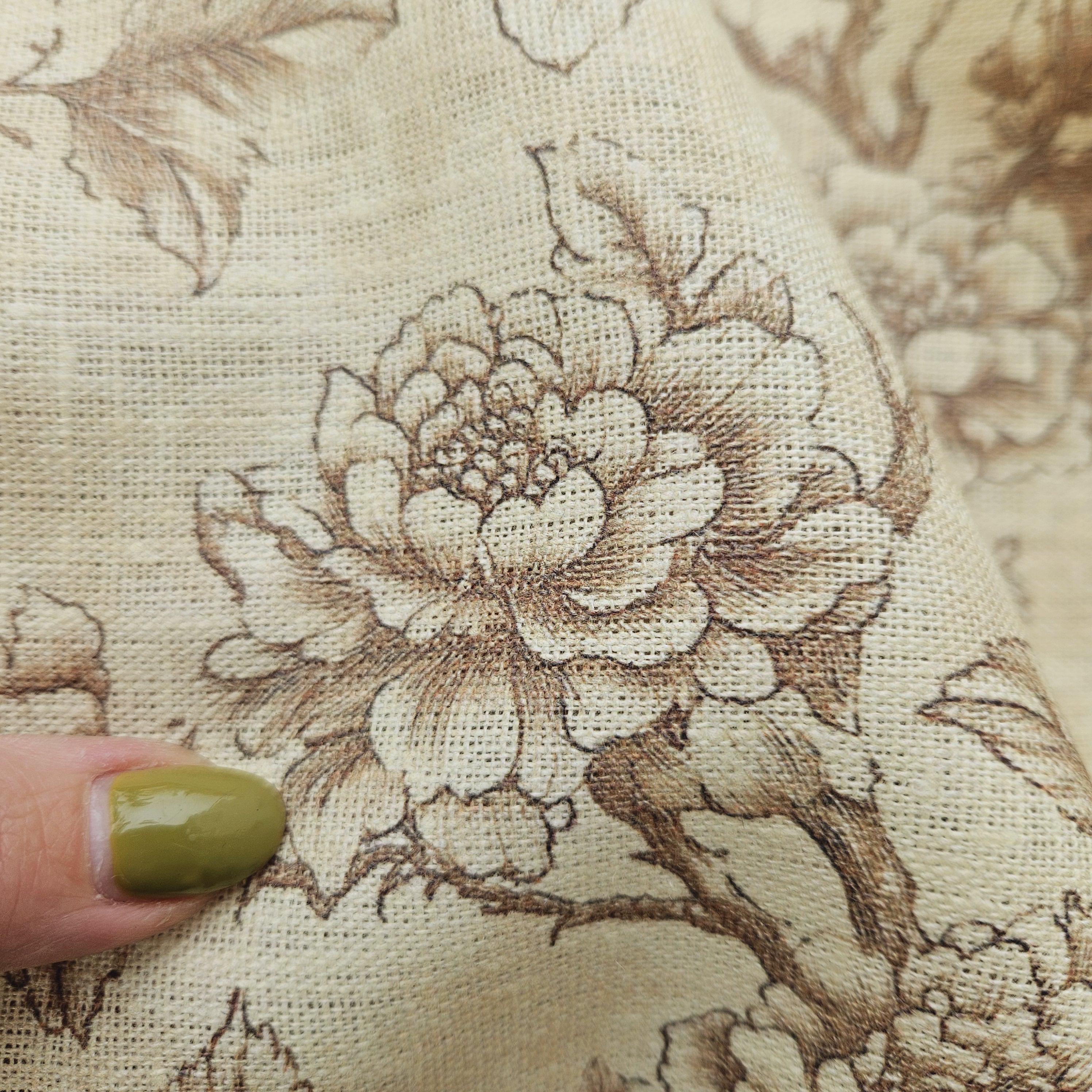 Pattern Linen Material Softened Floral Pattern Linen Fabric, Heavy Weight Linen Upholstery ...