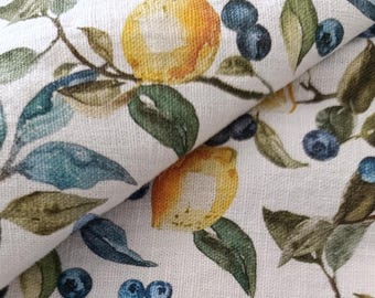 Lemon blueberry pattern linen fabric, heavy weight linen with flowers Washed linen fabric by the meter, linen fabric by the yard italy