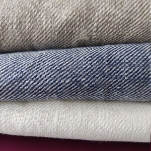 Twill Pure linen fabric,  very Heavy weight, unDyed, Prewashed. 280 gsm Organic linen fabric by the yard,  by the meter. Rustic fabric