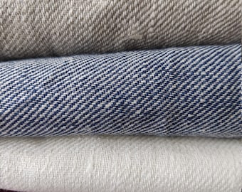 Twill Pure linen fabric,  very Heavy weight, unDyed, Prewashed. 280 gsm Organic linen fabric by the yard,  by the meter. Rustic fabric