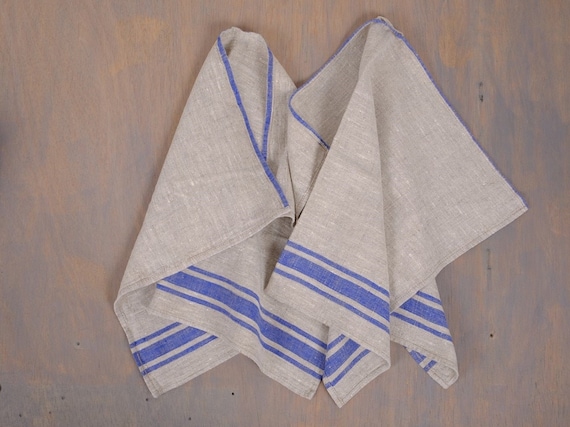 Stonewashed linen tea towel. Linen hand towel. Soft linen. Natural kitchen towel. Linen towel. Dish towel. Blue stripes