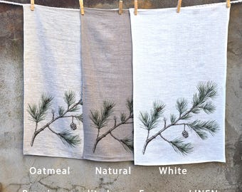 Pine branch Christmas Towel linen, Nature Home Decor, Winter Holiday Gift for friend, Guest Bath Decor, Luxury Hand Towel print