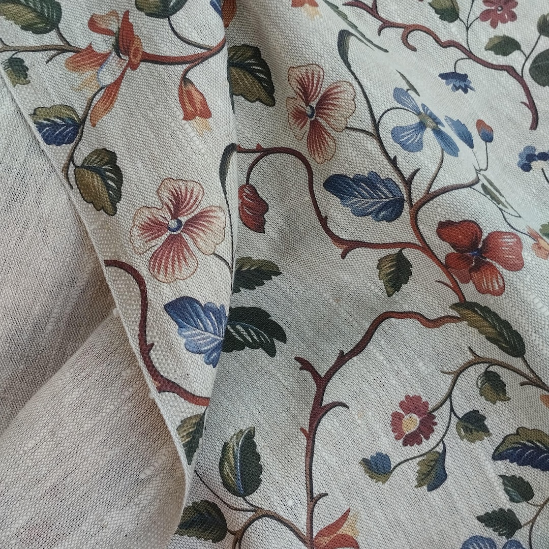 Pattern Linen Material Leaves Pattern Linen Fabric, Heavy Weight Linen Upholstery Washed Flax ...