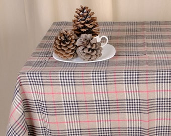 Linen tablecloth Brown gingham  french sack weave linen - custom size -  Round table linen, brown squares designer checks