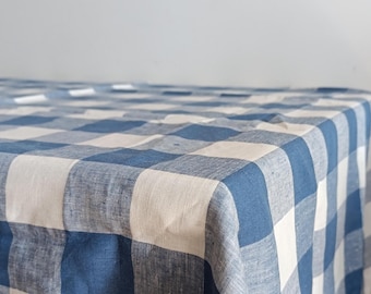 NATURAL gingham Linen tablecloth - custom size tablecloth checked linen tablecloth rustic  french  flax tablecloth