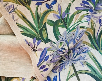 Tela de lino floral perfecta, tela de lino pesada con flores, tela de lino suave por metro, tela de lino cortada a medida nenúfar