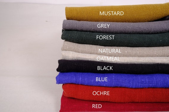 HEAVY WEIGHT Many colours 100% linen fabric, stonewashed flax natural  GREEN blue black  brown 240 gsm by the yard or meter soft