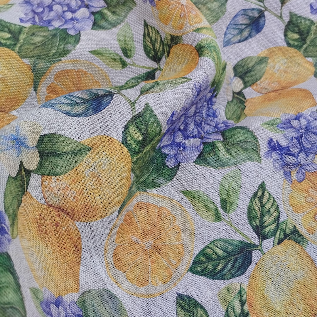 Pattern Linen Material Softened Leaves Pattern Linen Fabric, Heavy Weight Linen With Flowers ...