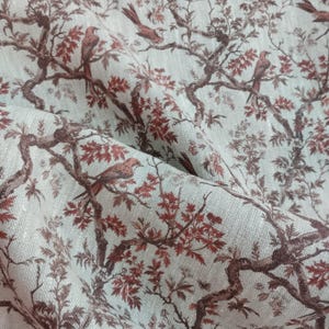Bird leaves pattern linen fabric, heavy weight linen upholstery Washed flax fabric tree cloth antique flax digital print william morris