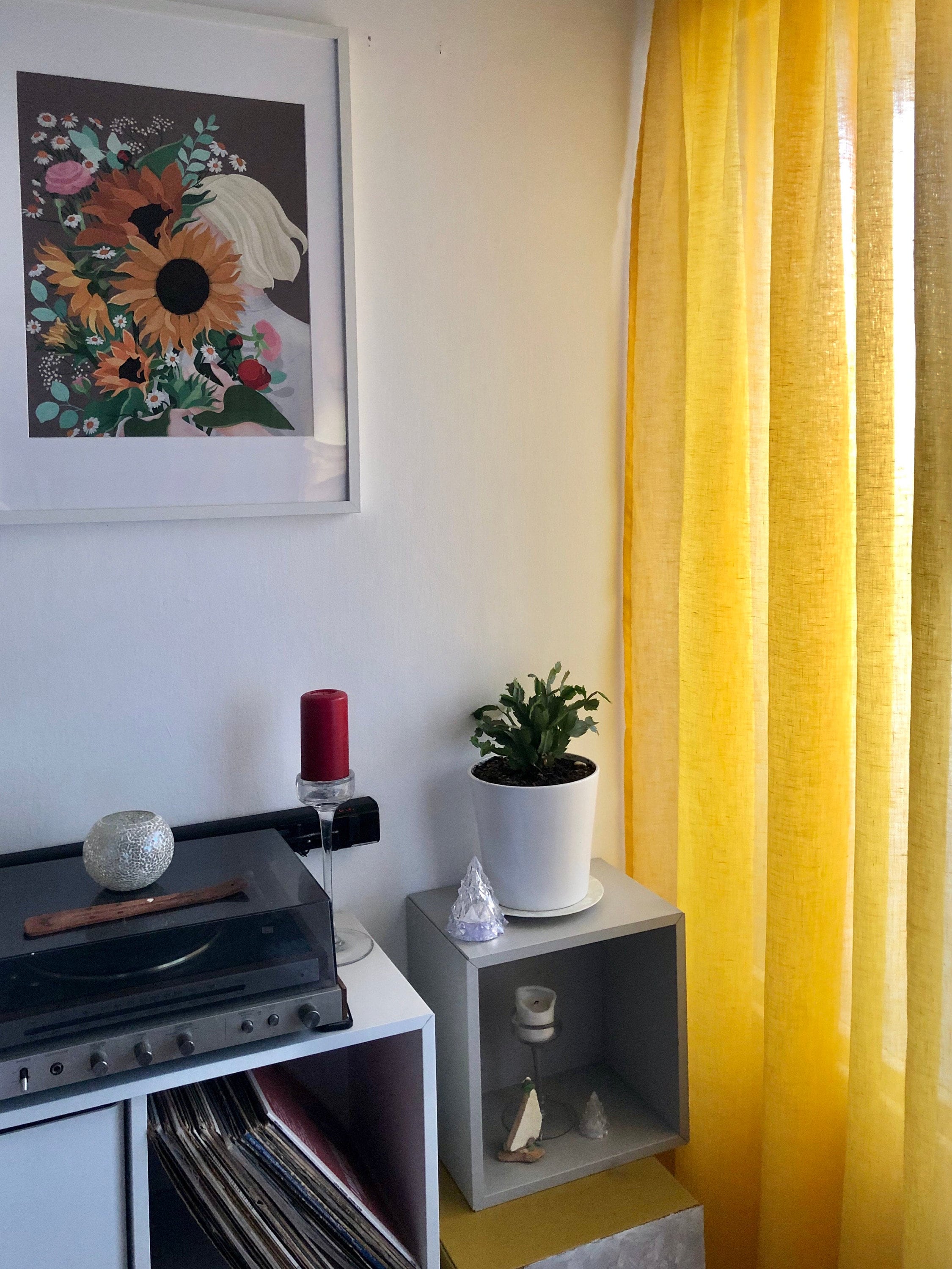 ZHH, tenda a pannello in voile, colore caffè, con margherite gialle, per la cucina, Tessuto, Yellow, W 180cm x L 70cm