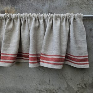 Cafegordijnen 100% linnen gestreept verzacht - raampaneel met kopstuk boerderij keuken boerderijgordijnen. franse slaapkamer volant