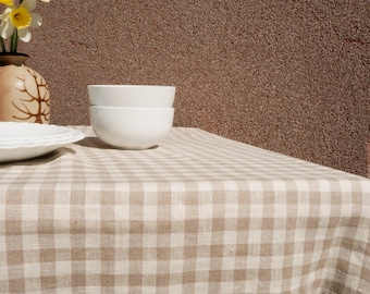 NATURAL gingham Linen tablecloth - custom size tablecloth checked linen tablecloth rustic  french  flax tablecloth
