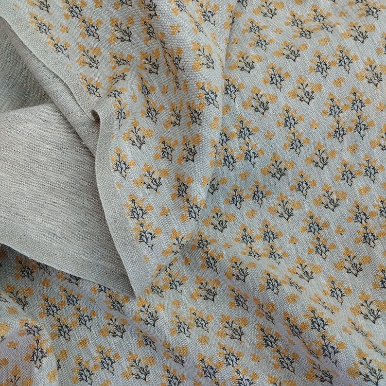 Pattern Linen Material YELLOW Floral Pattern Linen Fabric, Heavy Weight Linen Upholstery ...